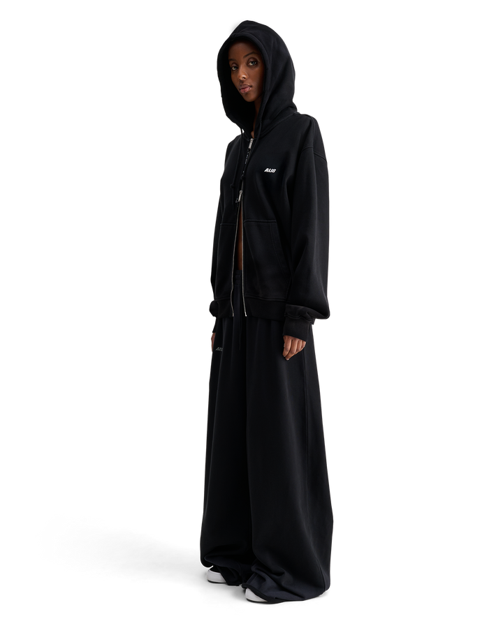 ALIS AARON HOODIE W/ ZIPPER & LOGO Hoodie Solid Black