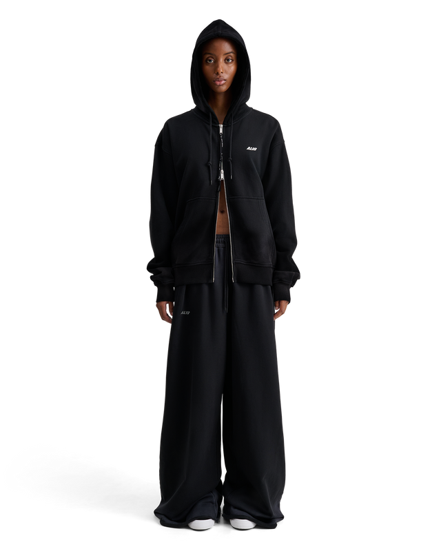 ALIS AARON HOODIE W/ ZIPPER & LOGO Hoodie Solid Black