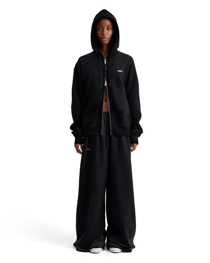 ALIS AARON HOODIE W/ ZIPPER & LOGO Hoodie Solid Black