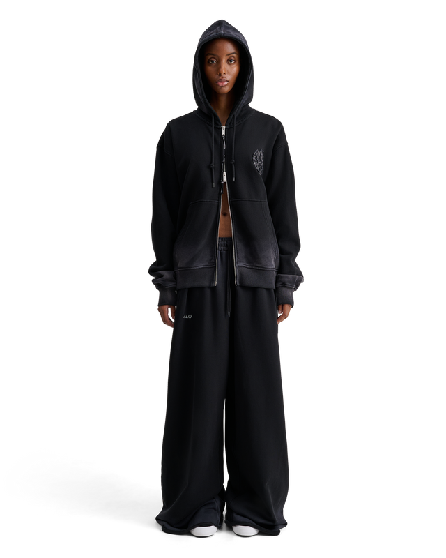 ALIS AARON HOODIE W/ ZIPPER & LOTUS PATCH Hoodie Faded Black